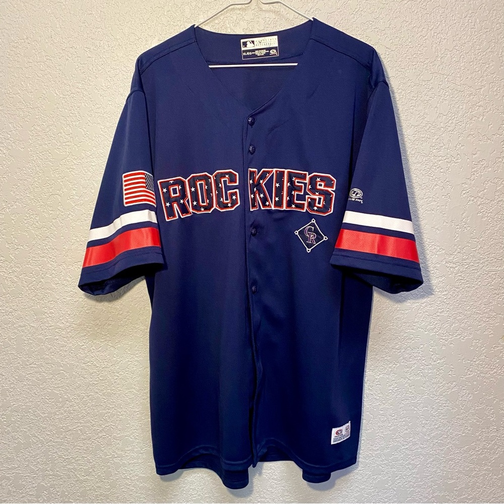 Colorado Rockies Jersey Men’s XL Blue USA Flag Patriotic True Fan MLB Baseball